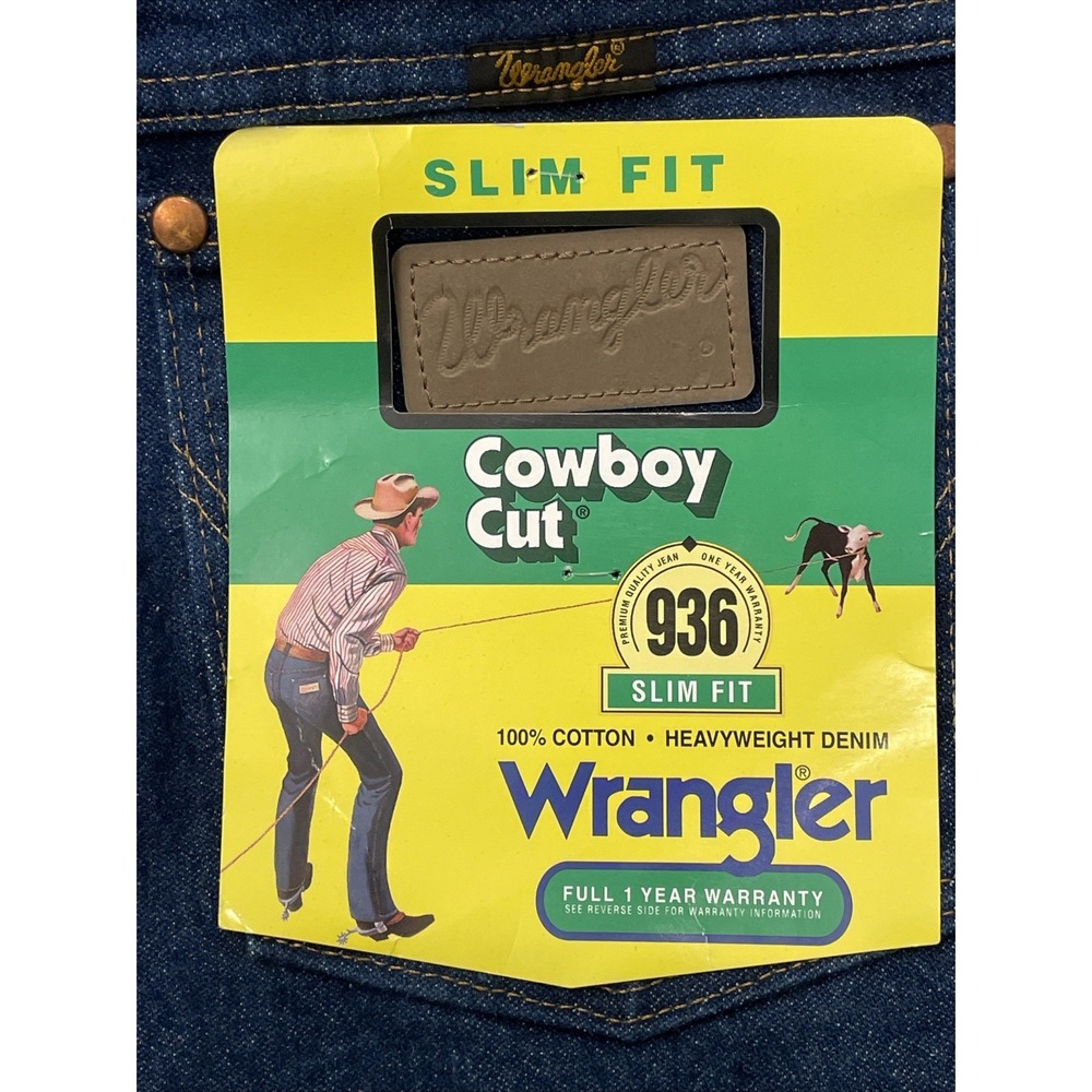 Wrangler Men's Cowboy Cut Slim Fit Indigo Jeans 936PWD 36X34 - Picture 6 of 9